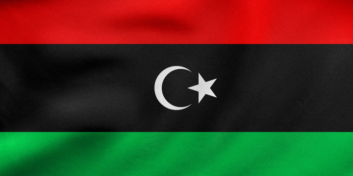 Flag of Libya waving, real fabric texture