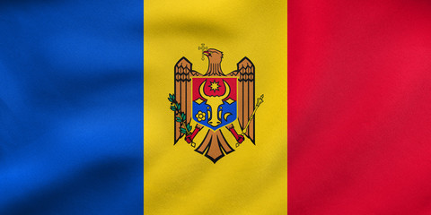 Flag of Moldova waving, real fabric texture