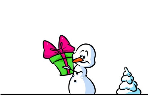 Christmas snowman character gift surprise cartoon illustration isolated image
