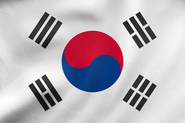 Flag of South Korea waving, real fabric texture