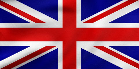 Flag of United Kingdom waving, real fabric texture
