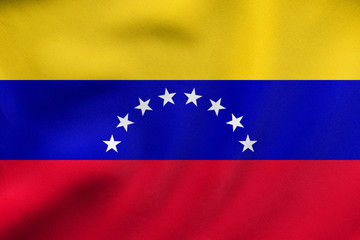 Flag of Venezuela waving, real fabric texture