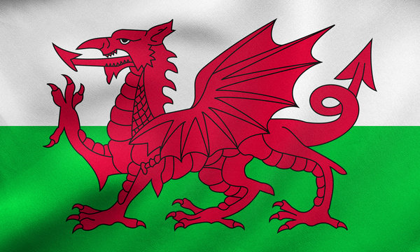 Flag of Wales waving, real fabric texture