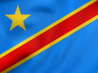 Flag of DR Congo waving, real fabric texture