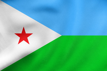 Flag of Djibouti waving, real fabric texture