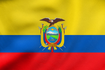 Flag of Ecuador waving, real fabric texture