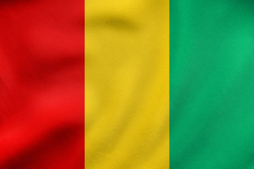 Flag of Guinea waving, real fabric texture