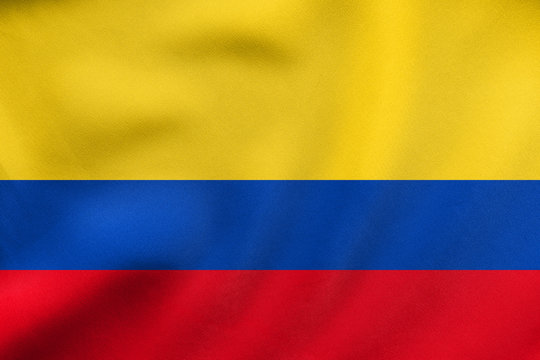 Flag of Colombia waving, real fabric texture