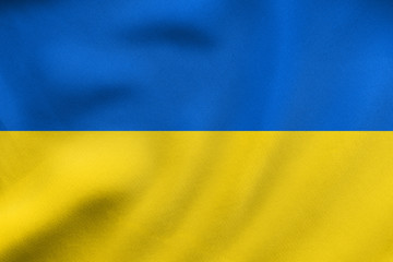 Flag of Ukraine waving, real fabric texture