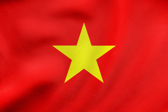 Flag of Vietnam waving, real fabric texture