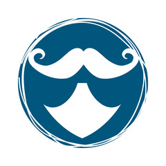 mustache icon inside blue circle over white background. hipster style design. vector illustration