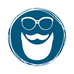 glasses and mustache icon inside blue circle over white background. hipster style design. vector illustration