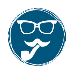 glasses and mustache icon inside blue circle over white background. hipster style design. vector illustration