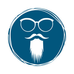 glasses and mustache icon inside blue circle over white background. hipster style design. vector illustration