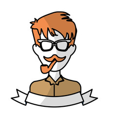 man face with mustache and glasses and decorative ribbon over white background. hispter style concept. colorful design. vector illustration