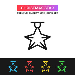Vector Christmas star icon. Thin line icon