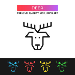Vector deer icon. Reindeer face front view. Thin line icon
