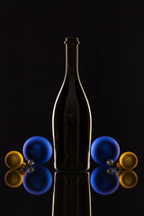 Silhouette of elegant wine bottles and Christmas decoration