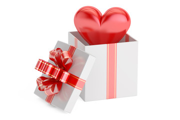 Valentine's Day concept. Gift box with red heart, 3D rendering