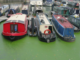 Fototapeta na wymiar Boats in Limehouse Basin, London, England, United Kingdom