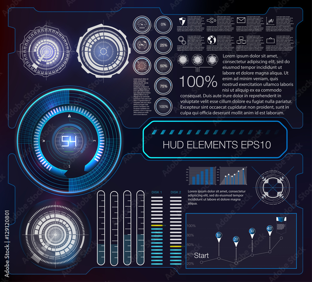 Poster abstract background with different elements of the hud. hud elements. vector illustration. head-up d