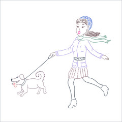 girl walking with dog