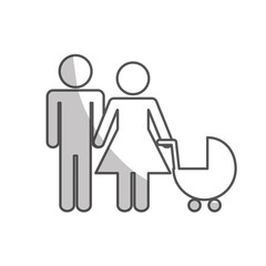 happy couple with baby cart icon over white background. pictogram design. vector illustration