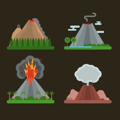 Volcano set vector illustration.