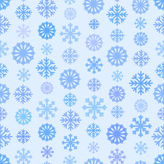 Seamless blue color pattern with snowflakes, winter simple flat background