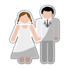 sticker of elegant wedding couple icon over white background. colorful design. vector illustration