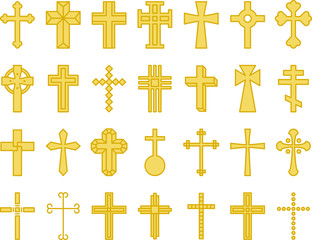 YELLOW CROSSES filled line icons
