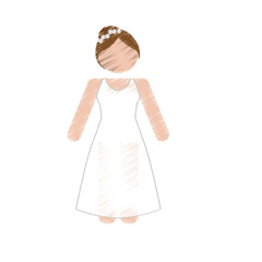 cartoon woman wearing bride dress over white background. sketch design. vector illustration