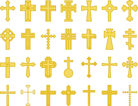 YELLOW CROSSES filled line icons