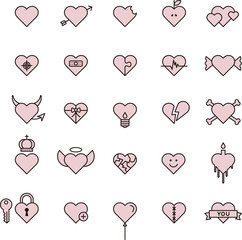 CONCEPTUAL PINK HEARTS filled line icons