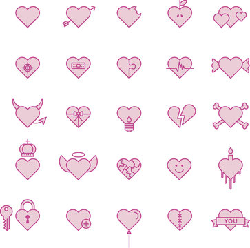 PINK HEARTS filled line icons
