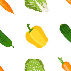 Seamless pattern of ripe vegetables from the garden. Yellow pepp