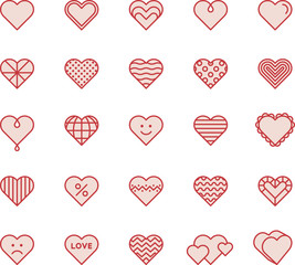 RED HEARTS filled line icons