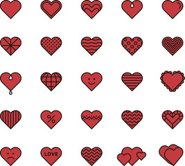 RED HEARTS filled line icons