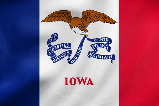 Flag of Iowa waving, real fabric texture