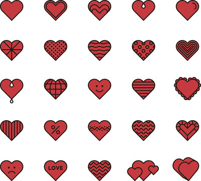 RED HEARTS filled line icons