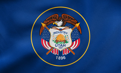 Flag of Utah waving, real fabric texture