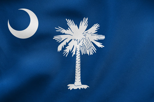 Flag of South Carolina waving, real fabric texture