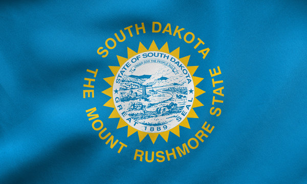 Flag of South Dakota waving, real fabric texture