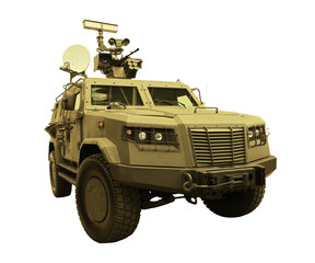 Obraz premium Military machine on white background