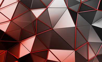 Abstract 3d rendering of triangulated surface. Contemporary background. Futuristic polygonal shape. Distorted low poly backdrop with sharp lines.