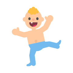 Cartoon happy baby boy cheerfully dancing. Vector kid in flat style illustration isolated on white background.