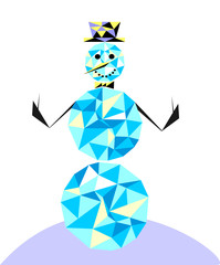 Snowman in the style of the polygon. Winter character in the cla