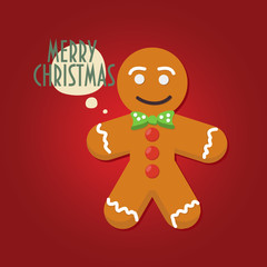 Naklejka premium Smiling Gingerbread man with bow tie on. Speech Bubble 