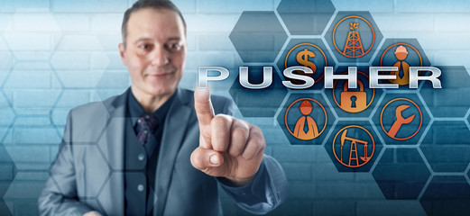Smiling Male Oil Rig Manager Touching PUSHER