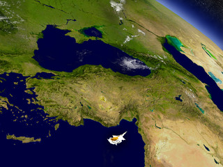 Cyprus with embedded flag on Earth